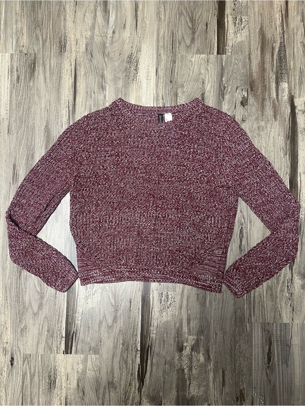 H&M Divided Maroon White Marled Knit Cropped Crewneck Sweater Size M